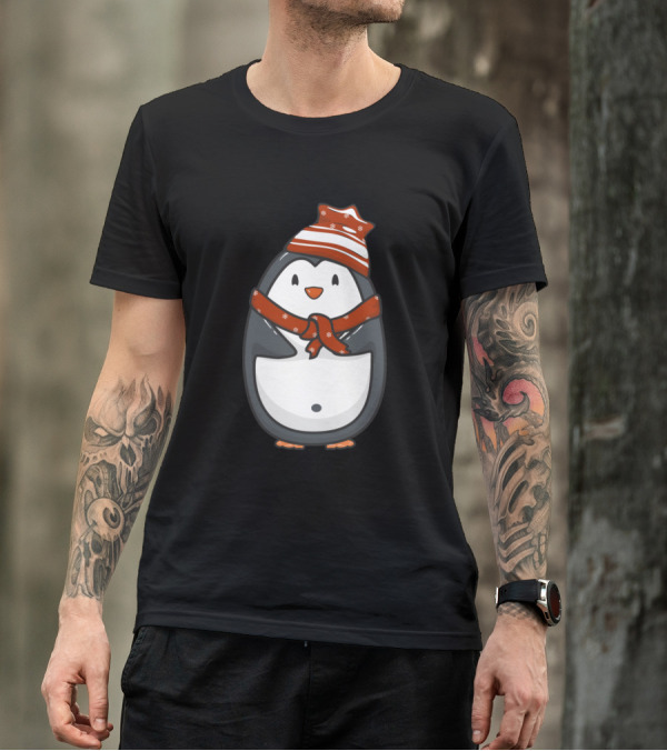 Penguin Baby Cute With Red Hat And Scarf T-Shirt
