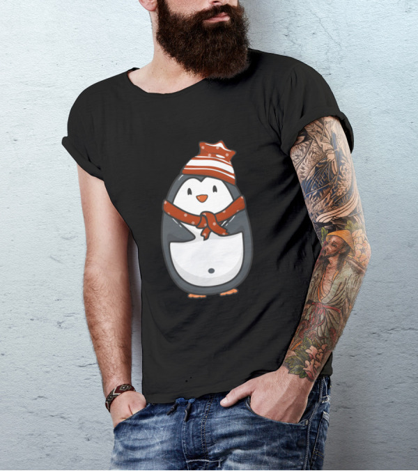 Penguin Baby Cute With Red Hat And Scarf T-Shirt