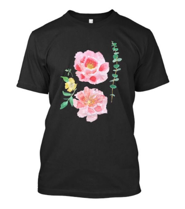 Peony Flower Watercolor With Floral Accents T-Shirt