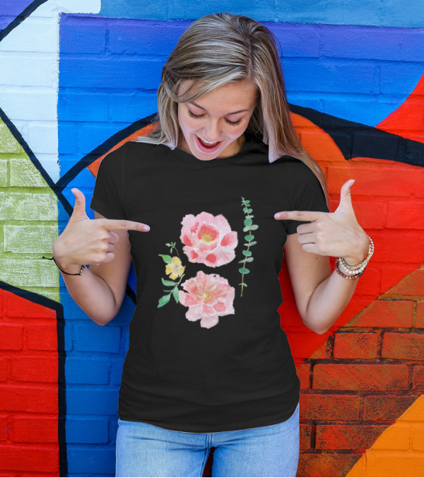 Peony Flower Watercolor With Floral Accents T-Shirt