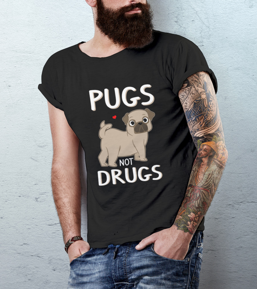 Pugs Not Drugs Cute Pug With Heart T-Shirt