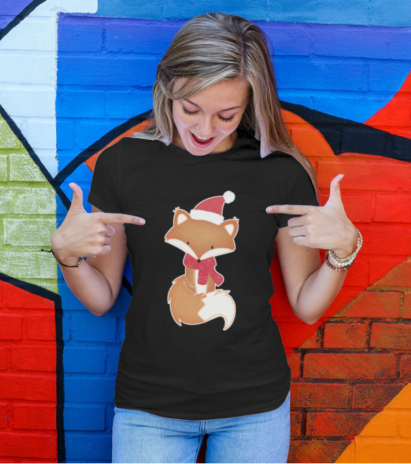 Weihnachtsfuchs Mit Rotem Schal Und Mütze T-Shirt