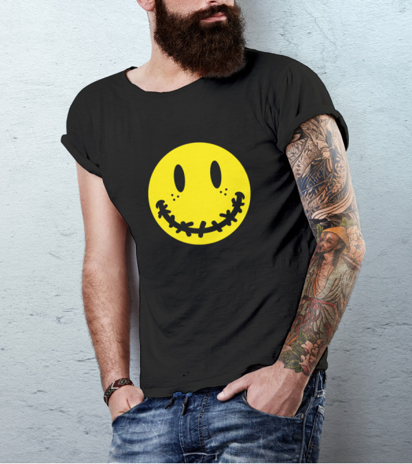 Smile Even Though It Hurts Stitched Mouth Emoji Iconic T-Shirt