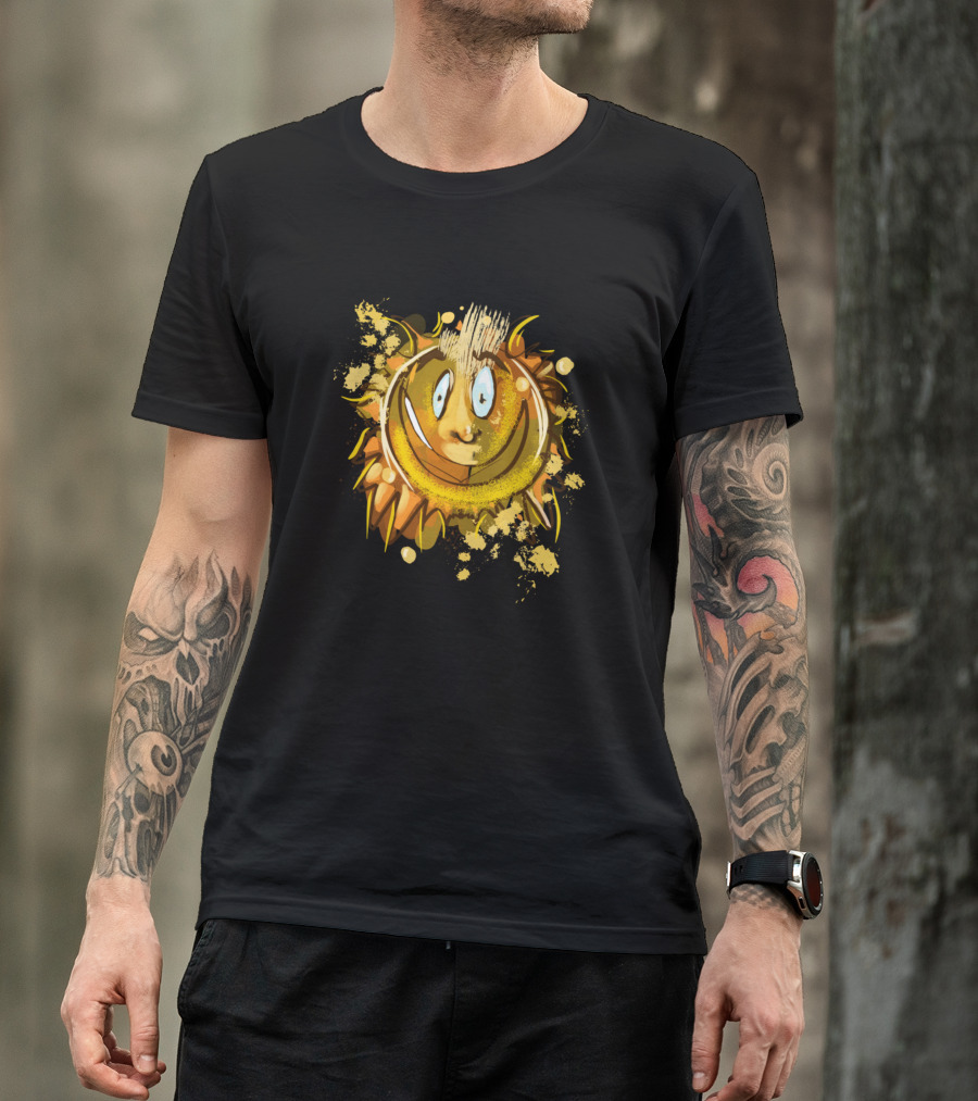 Smiling Sun Face With Radiant Splashes And Stylized Brush Strokes T-Shirt