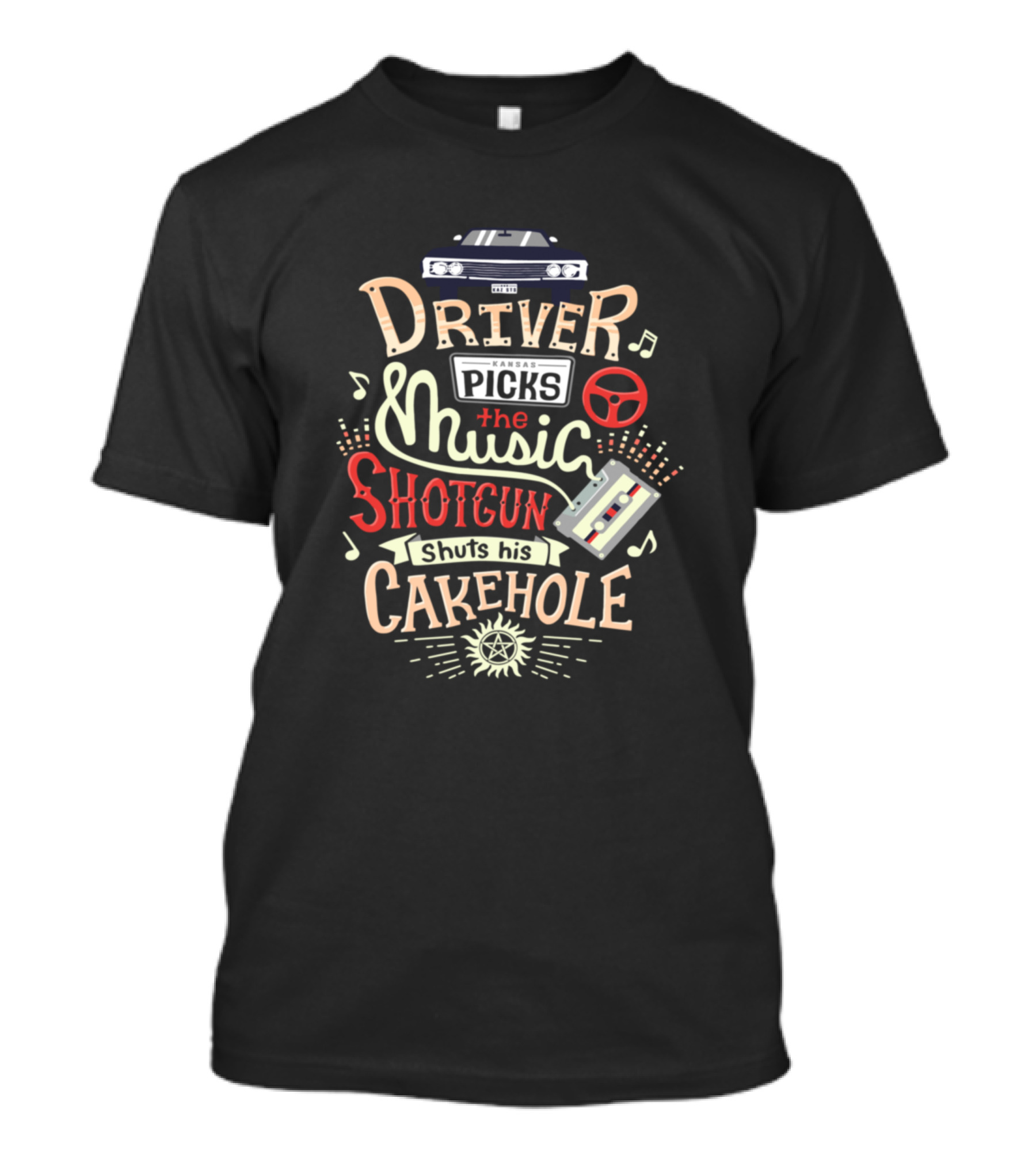 Supernatural Kansas Car Music Shotgun Cakehole Sun T-Shirt