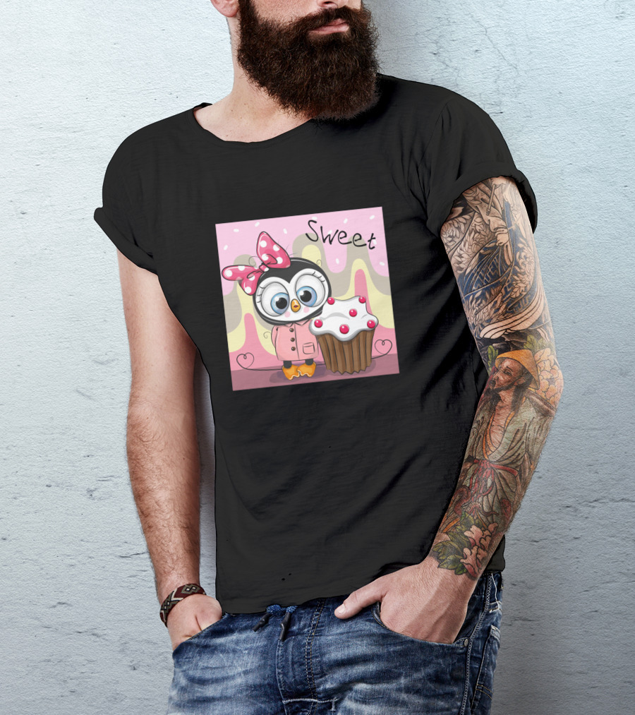 Sweet Penguin Cupcake With Polka Dot Bow T-Shirt