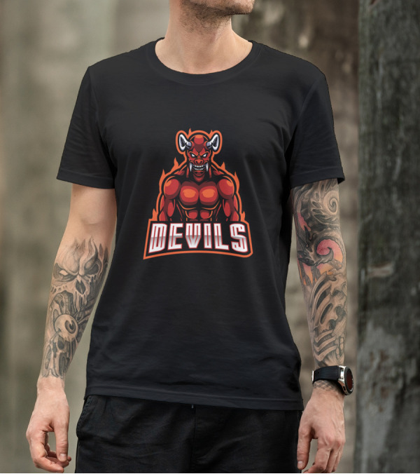Devils Team Logo With Horned Red Demon T-Shirt