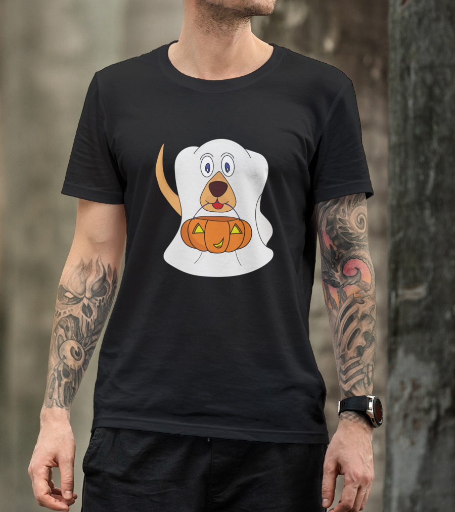 Trick Or Treat Dog Ghost With Pumpkin Basket T-Shirt