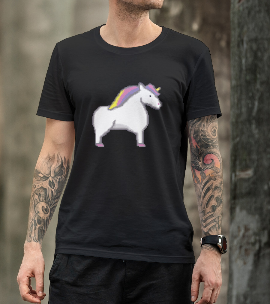 Unicorn Pixel Art Retro Style Pixelated Rainbow Mane T-Shirt