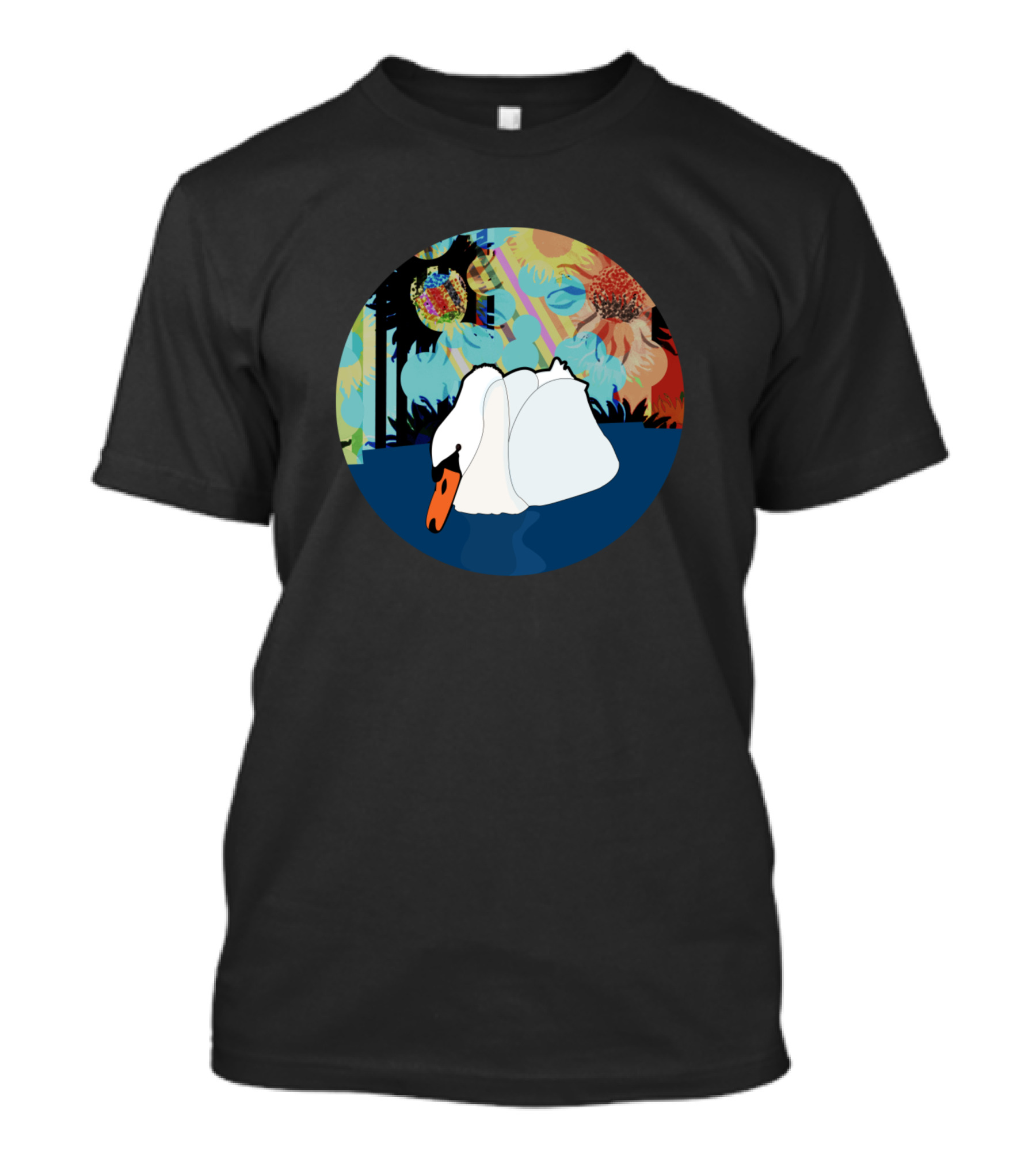 White Swan With Colorful Abstract Floral Background T-Shirt
