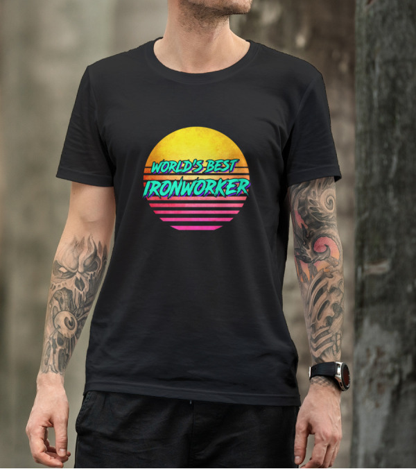 World's Best Ironworker Retro Sunset Stripes T-Shirt