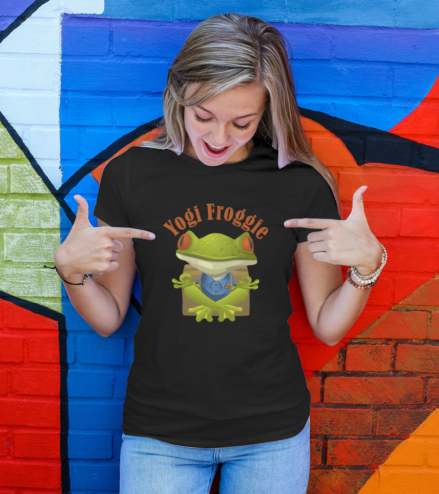 Yogi Froggie Meditating Cartoon Frog In Yoga Pose T-Shirt