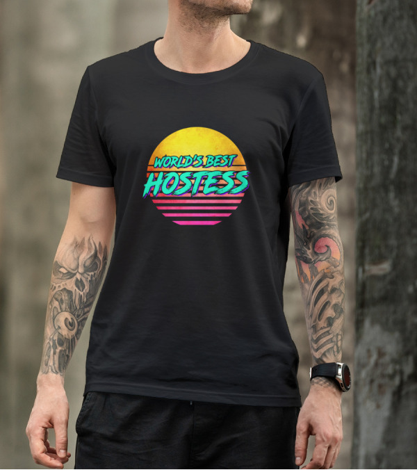 World's Best Hostess Retro Sunset T-Shirt