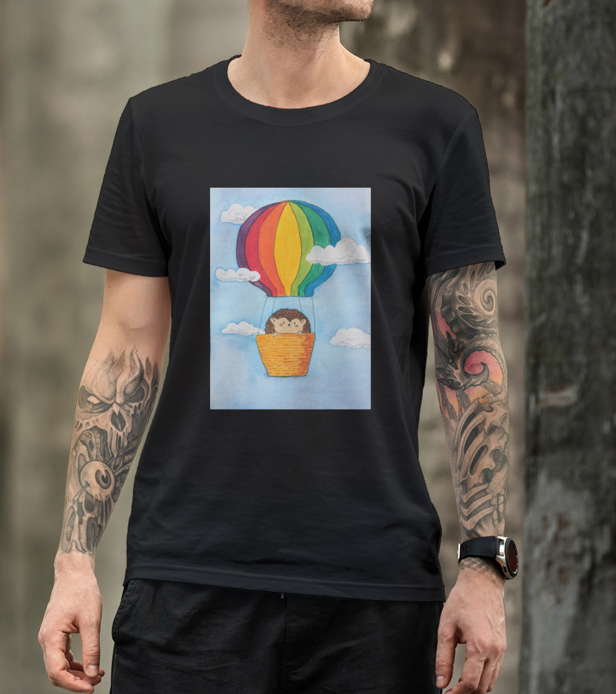 Adorable Little Hedgehog Goes For A Colorful Hot Air Balloon Ride T-Shirt