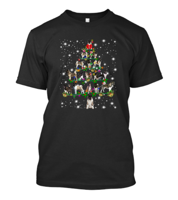 Akita Christmas Tree With Fairy Light Ornaments And Snowflakes T-Shirt