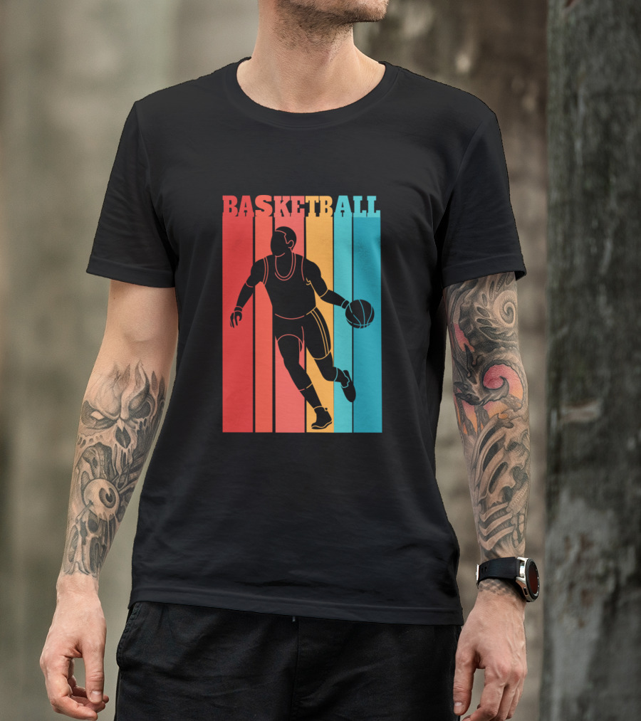 Basketball Retro Silhouette Vintage Stripes T-Shirt