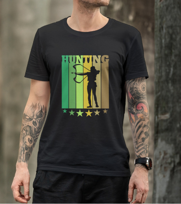 Hunting Bow Silhouette With Camouflage Stars T-Shirt