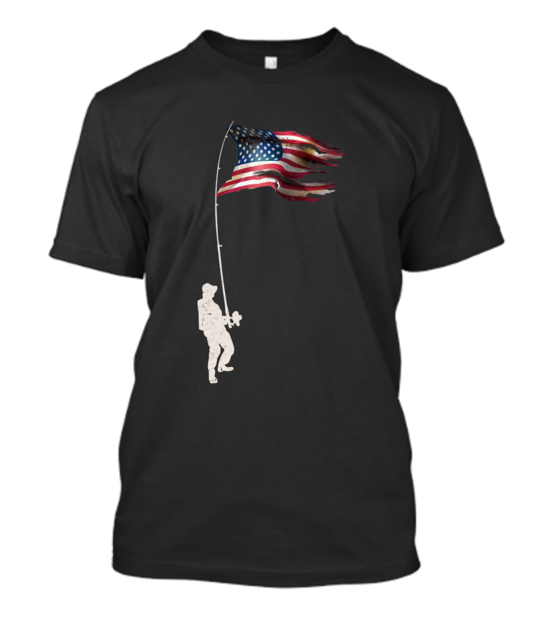 Vintage Fishing Rod American Flag Humor Fisherman's Pride T-Shirt