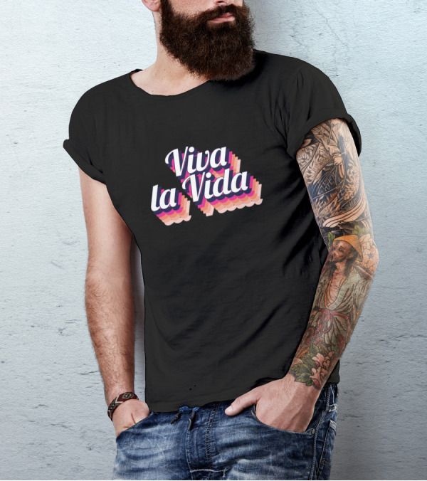 Viva La Vida Retro Pink Layered Text T-Shirt