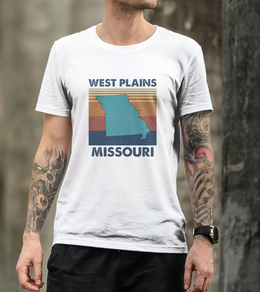 West Plains Missouri Retro Map Vintage Style Stripes T-Shirt