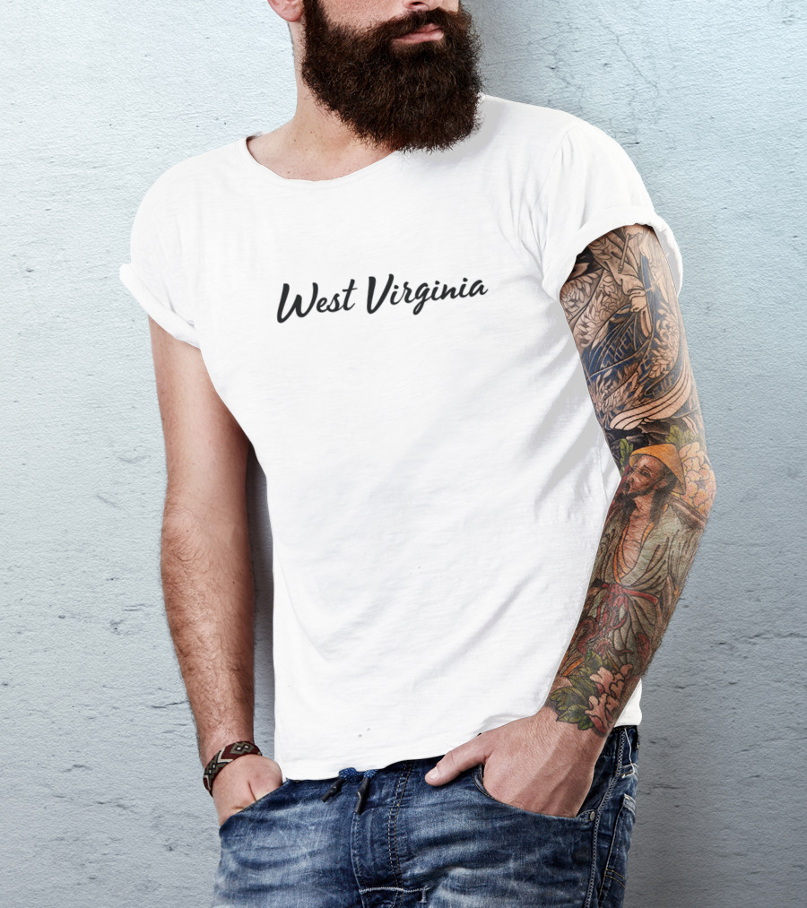 West Virginia Black Flowing стиль шрифта T-Shirt