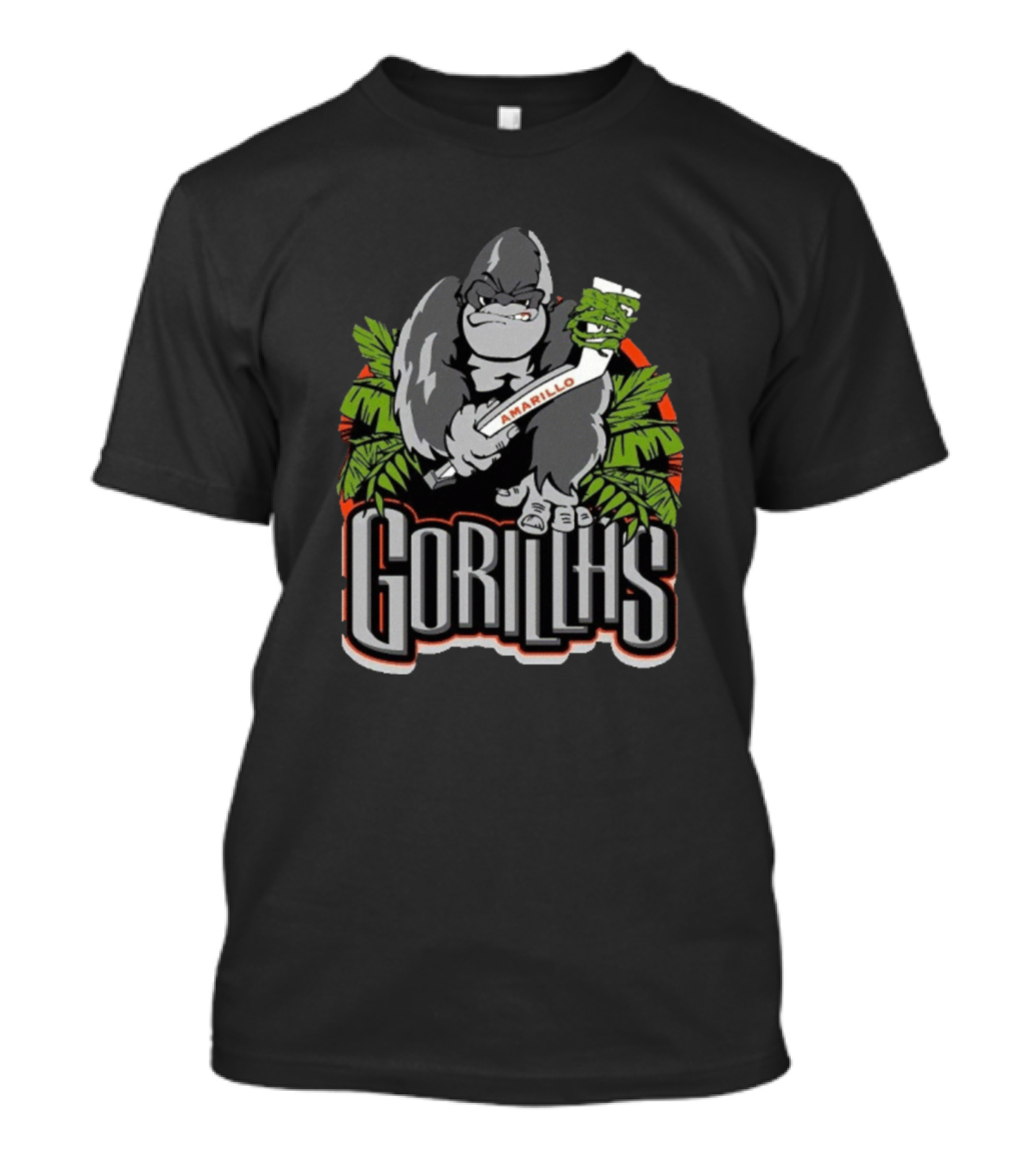 Amarillo Gorillas Hockey Team Gorilla Holding Hockey Stick With Angry Green Mask T-Shirt