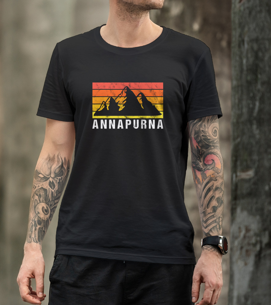 Annapurna Mountain Retro Sunset Silhouette Adventure T-Shirt