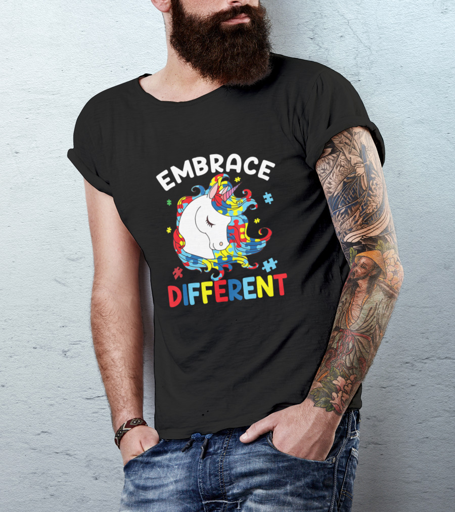 Embrace Different Unicorn Autism Awareness Puzzle Colors T-Shirt