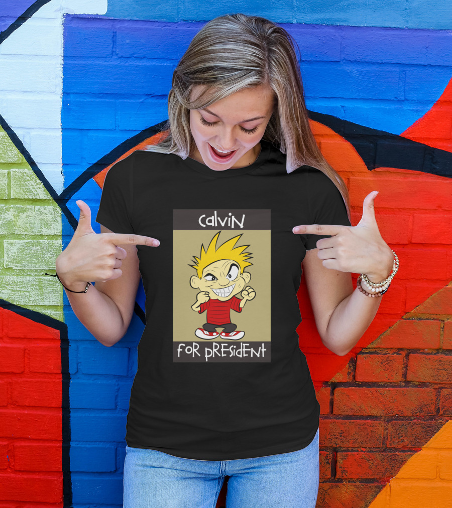 Calvin Cartoon Character With Mischievous Grin For President T-Shirt