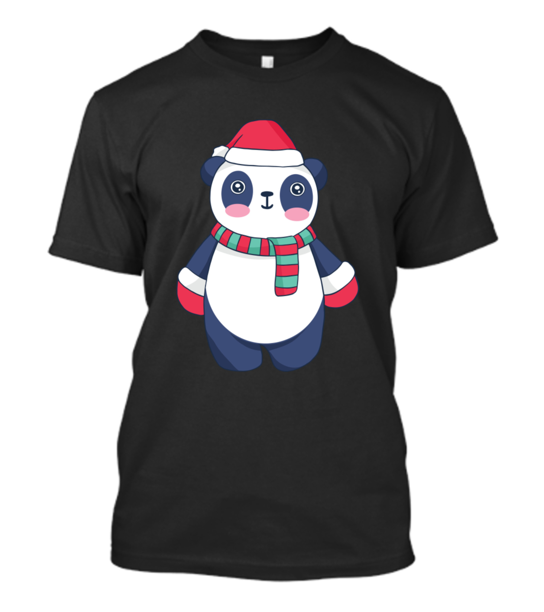 Christmas Panda With Santa Hat And Striped Scarf T-Shirt