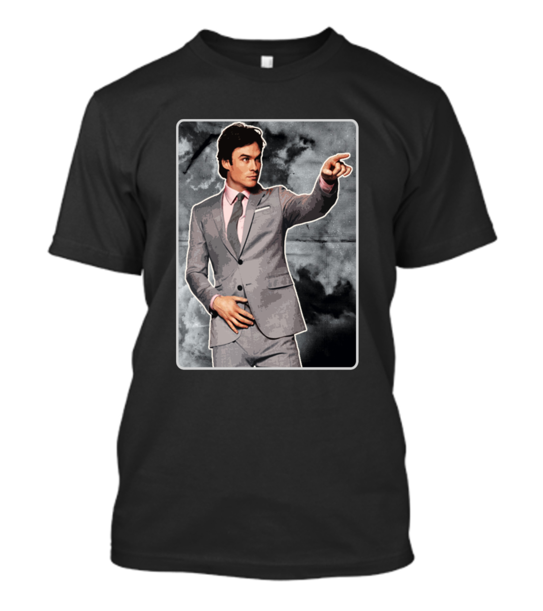 Damon Salvatore The Vampire Diaries Gray Suit Charcoal Background T-Shirt