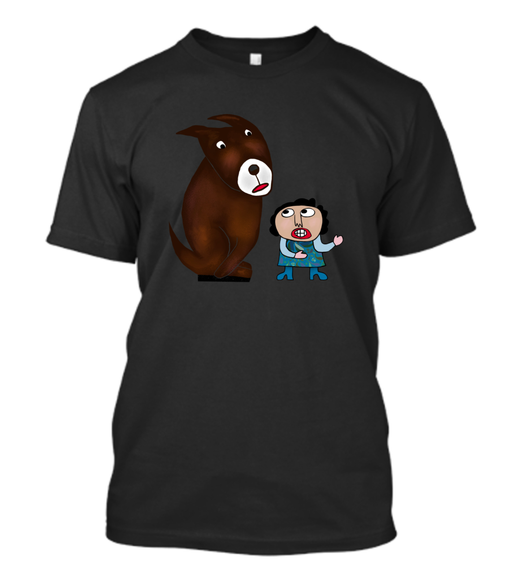 Dog Whisperer Cartoon Character And Giant Brown Dog Interaction T-Shirt