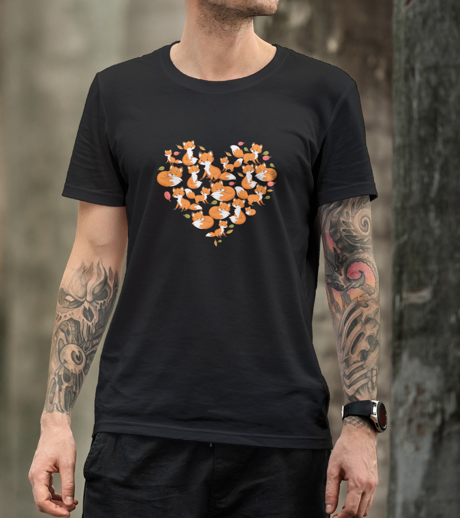 Fox Heart Pattern Cute Foxes T-Shirt