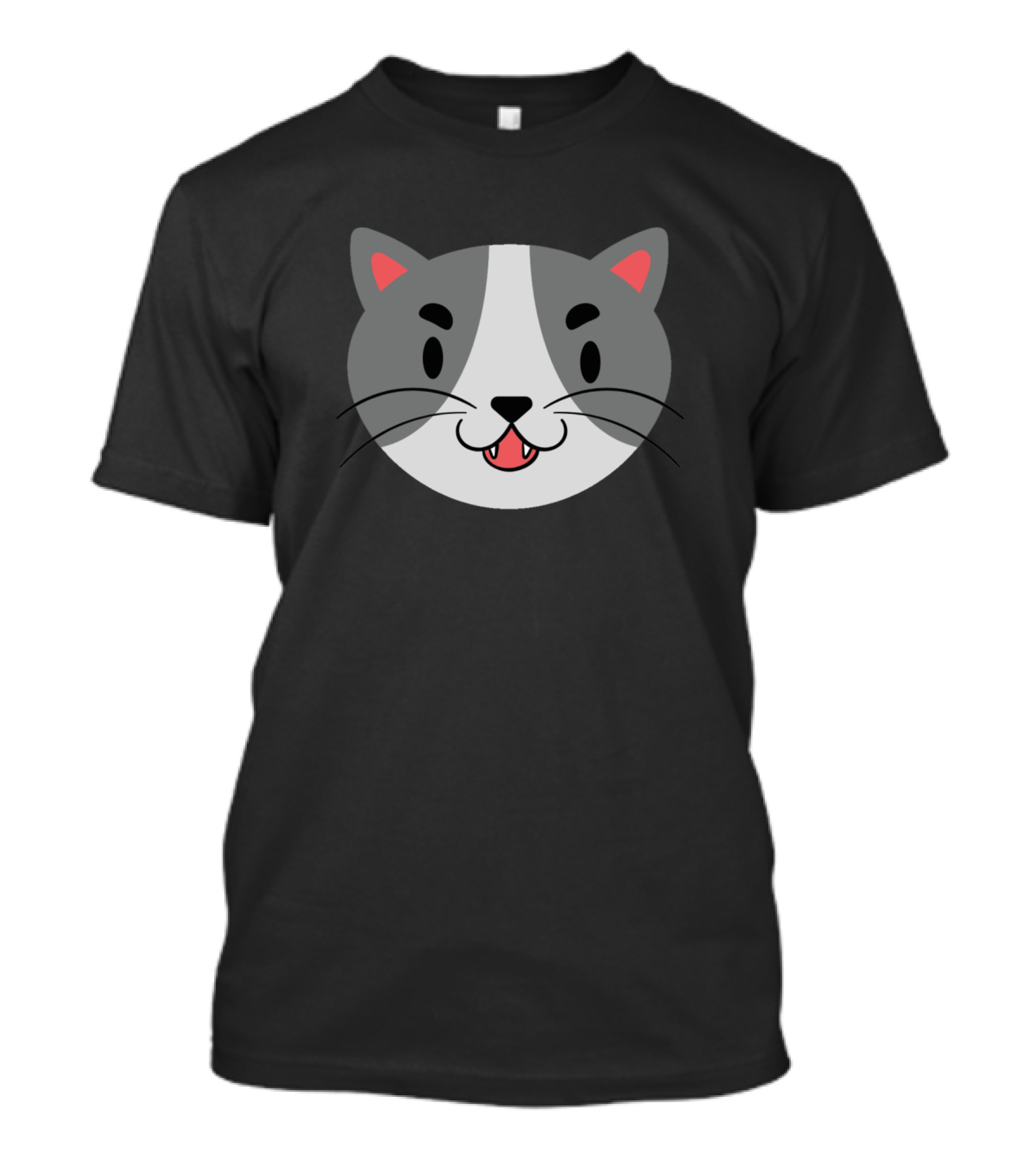 Cute Gray Cat Face With Whiskers And Pink Ears T-Shirt