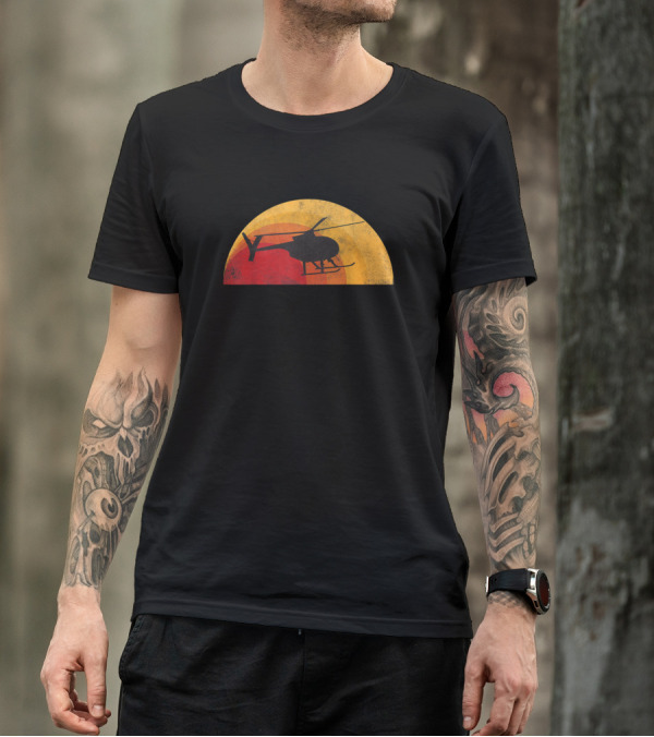 Md 500 Helicopter Sunset Pilot T-Shirt