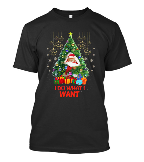 I Do What I Want Funny Cat Christmas Tree With Presents T-Shirt