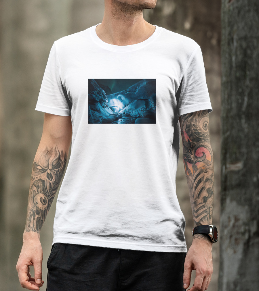 Ice Cave Expedition Under Northern Lights T-Shirt