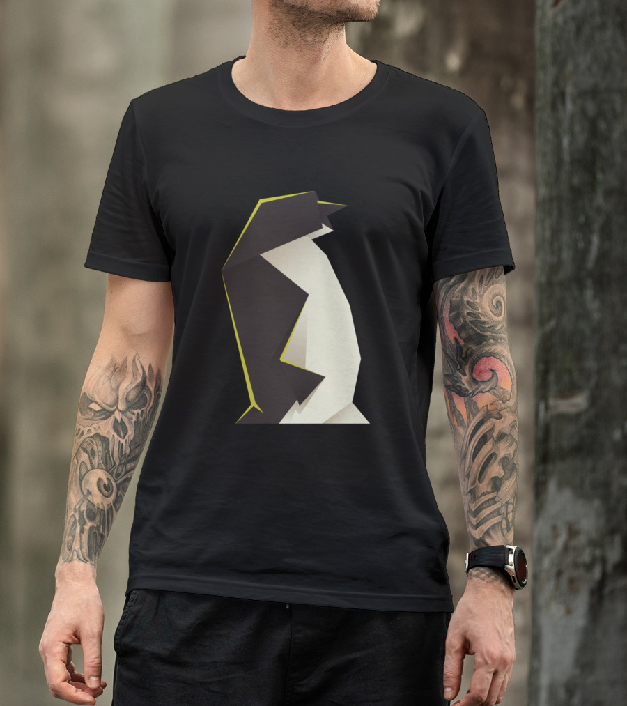 White And Black Geometric Origami Penguin Abstract T-Shirt