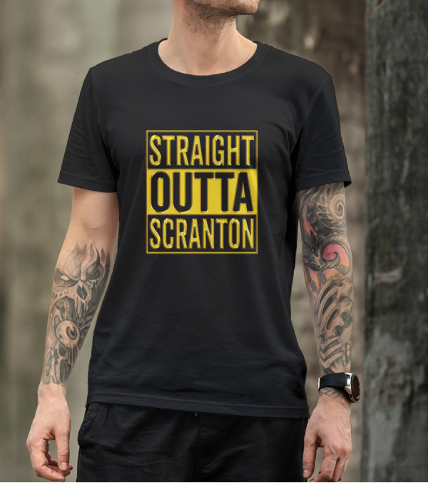 Straight Outta Scranton Gold Black And Yellow Block Text T-Shirt