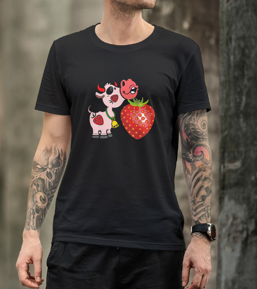 Strawberry Cow 4 94 Salty Heifers Farm Cartoon Cow With Strawberry T-Shirt