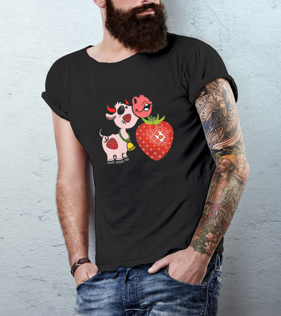 Strawberry Cow 4 94 Salty Heifers Farm Cartoon Cow With Strawberry T-Shirt