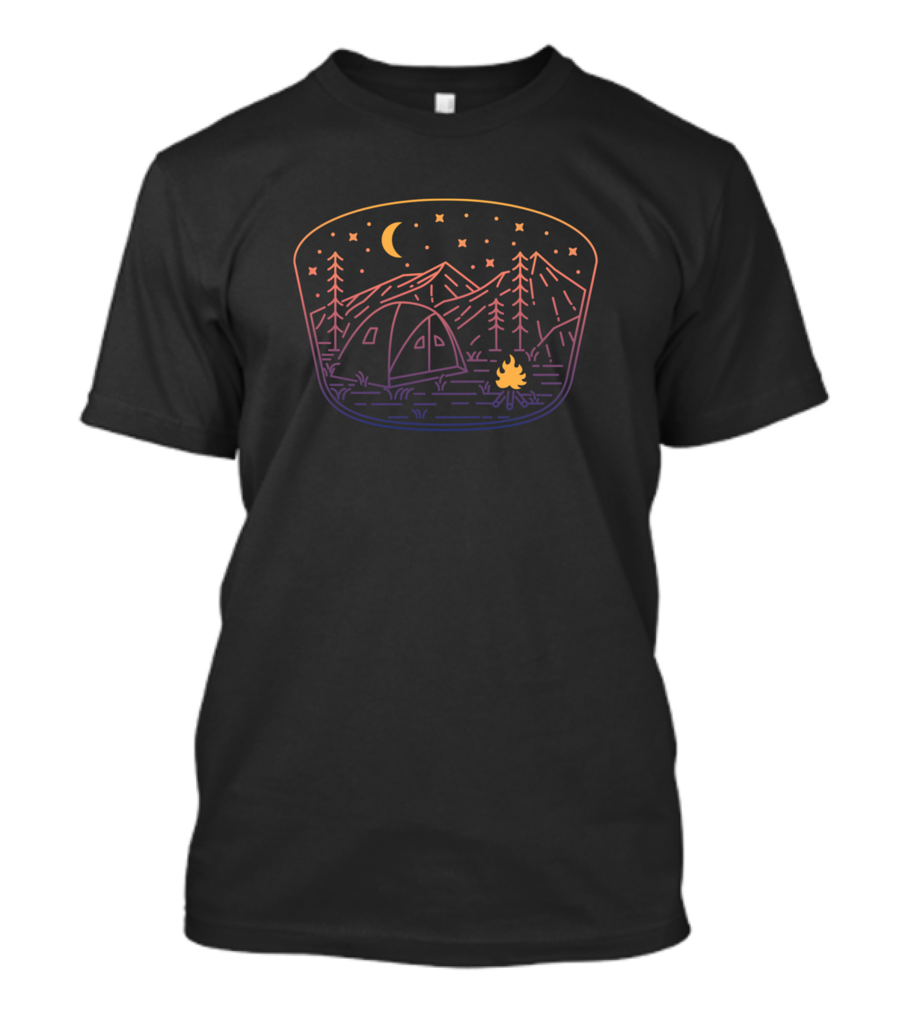 The Campengs Night Sky Mountains Tent Campfire Forest Scene T-Shirt