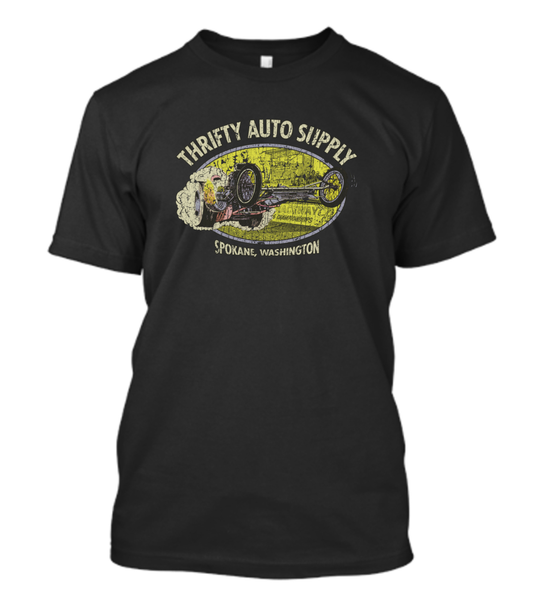 Thrifty Auto Supply Spokane Washington 1948 Vintage Dragster Racing Oval T-Shirt