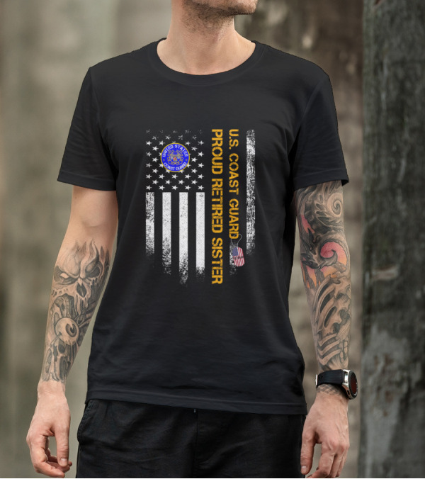 United States Coast Guard Proud Retired Sister Vintage American Flag T-Shirt
