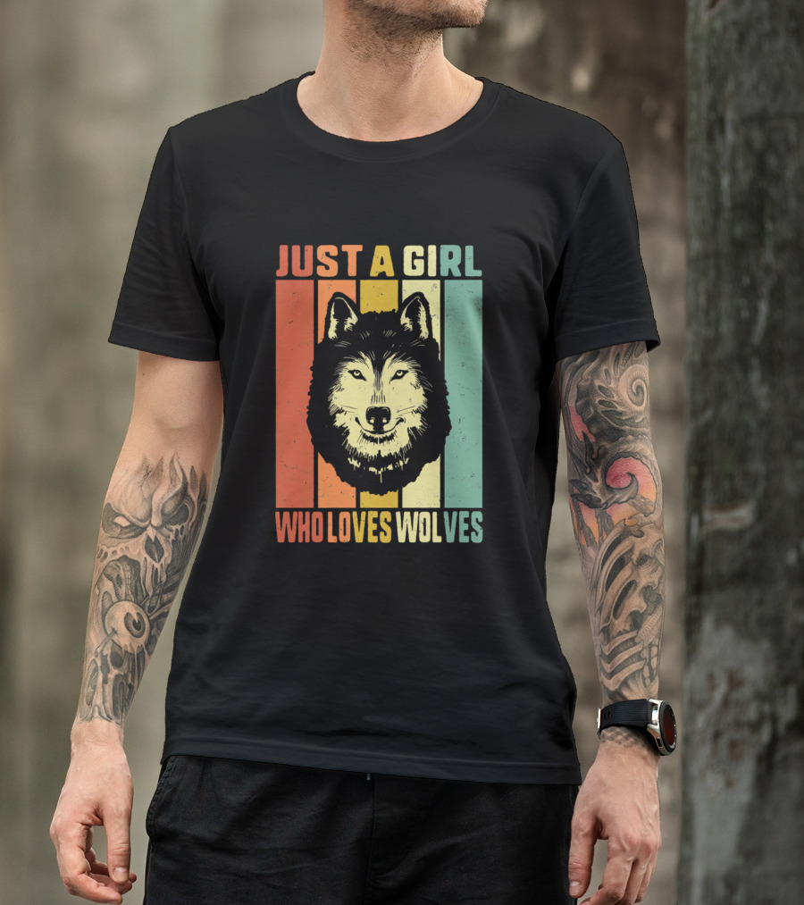 Just A Girl Who Loves Wolves Retro Wolf T-Shirt