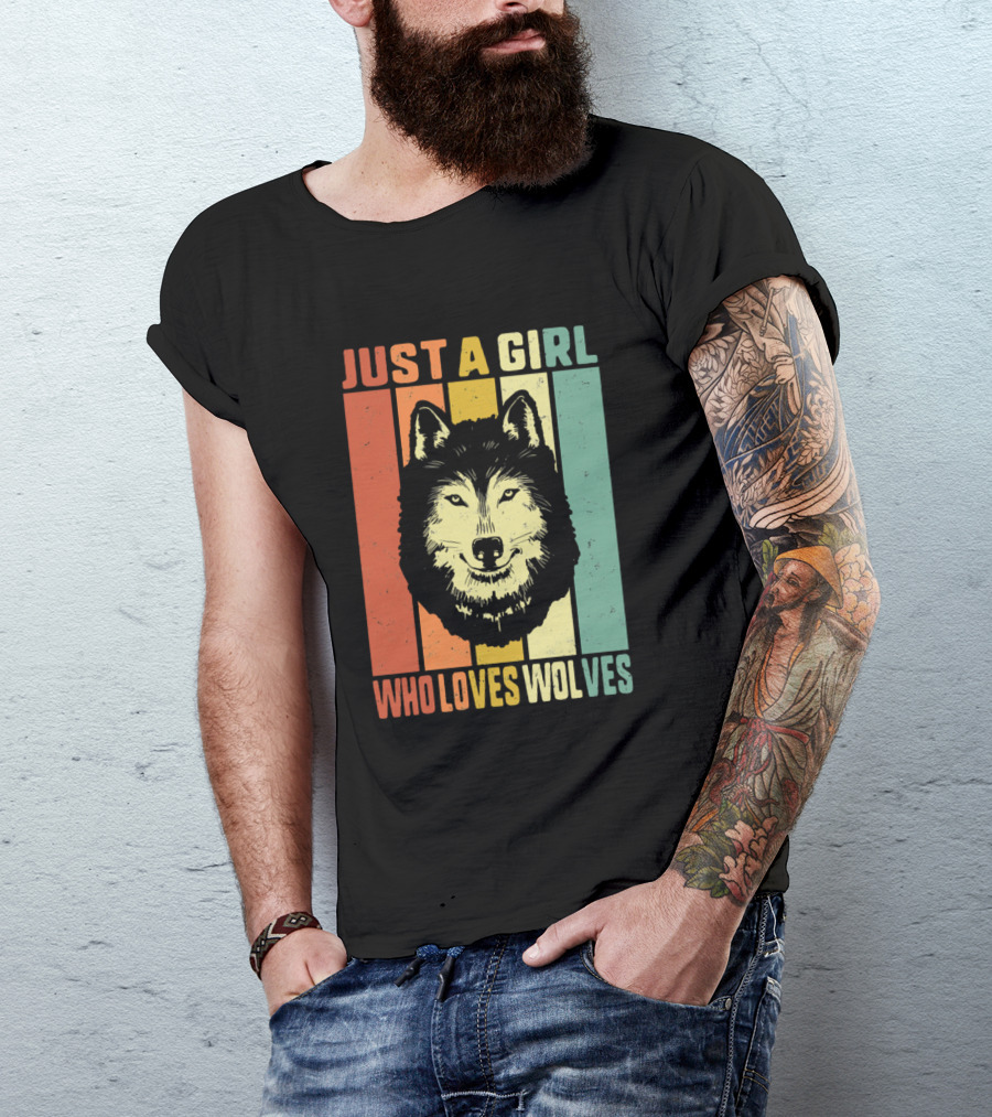 Just A Girl Who Loves Wolves Retro Wolf T-Shirt