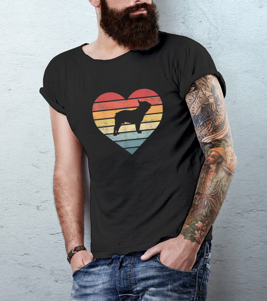 Retro Heart Frenchie Lover Sunset Dog T-Shirt