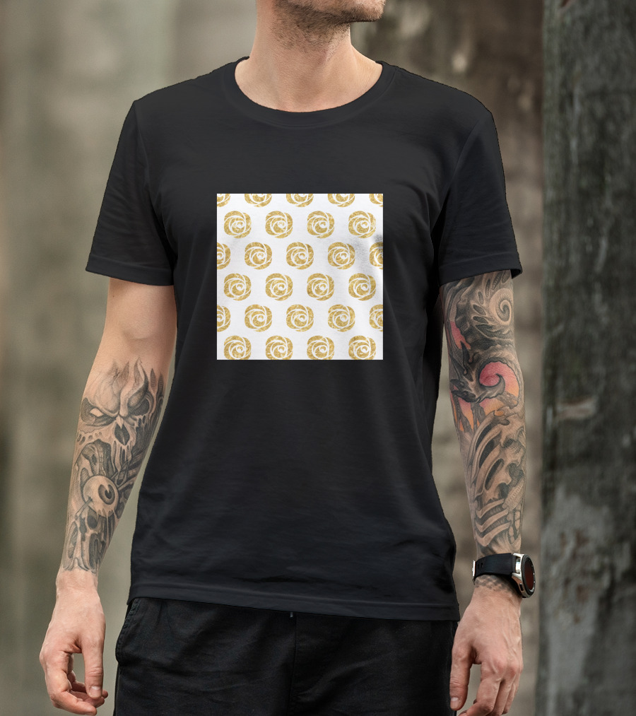 Fun Glam White Gold Rosebud Pattern Neck Gaiter T-Shirt