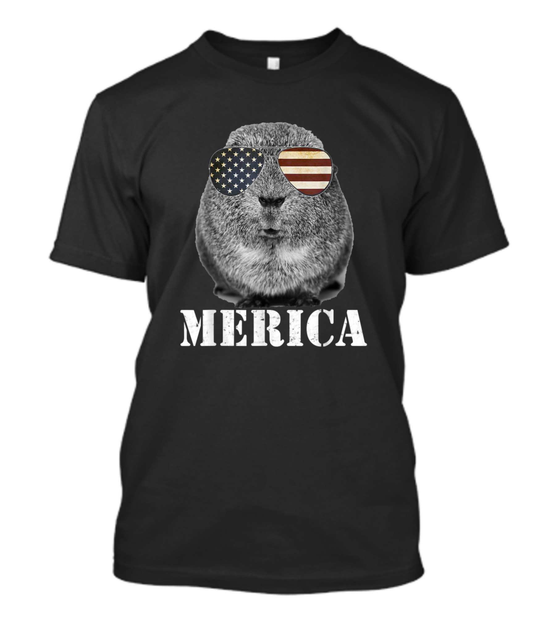Funny Guinea Pig Merica Patriotic USA Flag Sunglasses T-Shirt