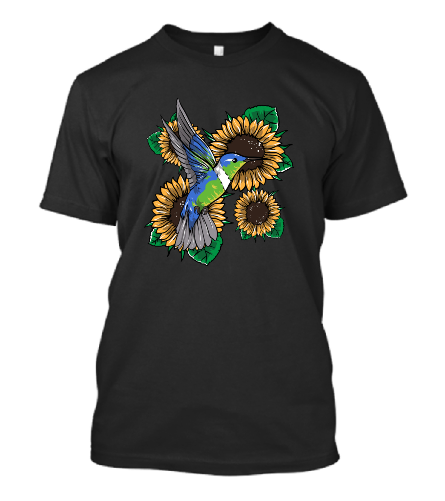 Hummingbird Surrounded By Sunflowers Wildlife Floral Scene T-Shirt